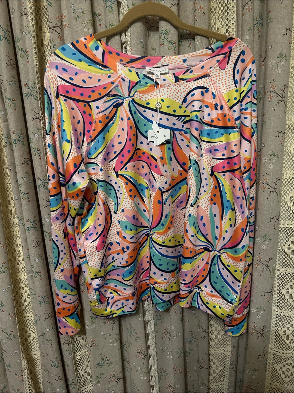 Mary Square Tropical Print Rash Guard Swim Top‎ XL NWT UPF Sun Shirt